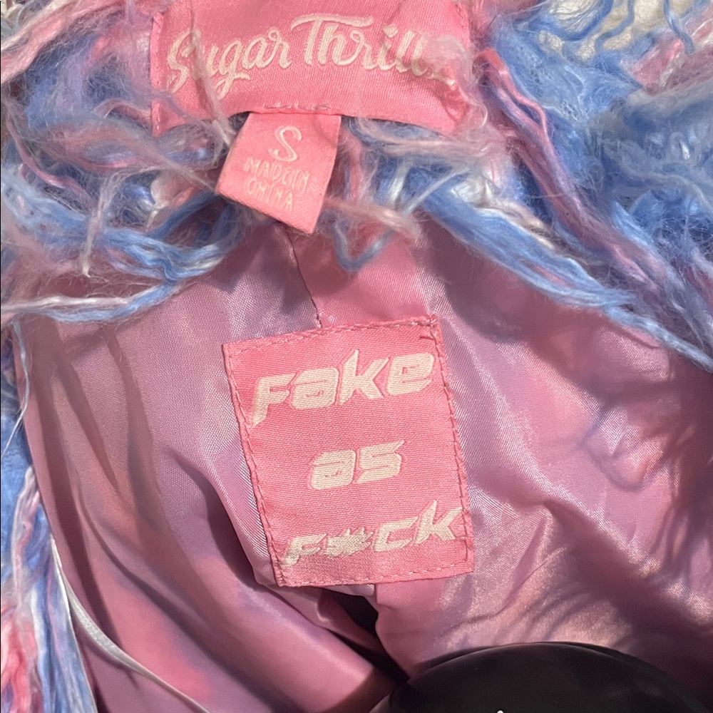 Sugar Thrillz Pink and Blue Fuzzy Teddy Jacket - Picture 2 of 3